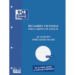 RECAMBIO bloc A-4 4T. cuadricula 90 gr.(100 h.) OX